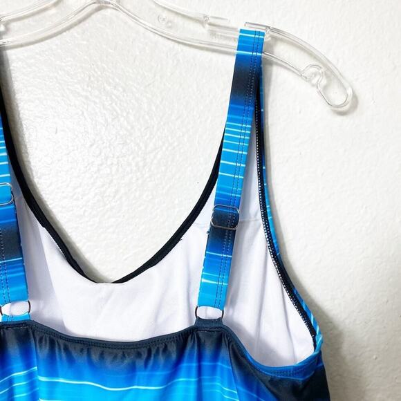 YONIQUE Blue Black Swimming Tankini Large Women Polyester & Spandex - Picture 4 of 4